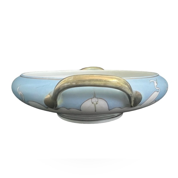 Nippon • Vintage Hand Painted Victory White Crane Egret Bird Footed Bowl Dish - Picture 6 of 16